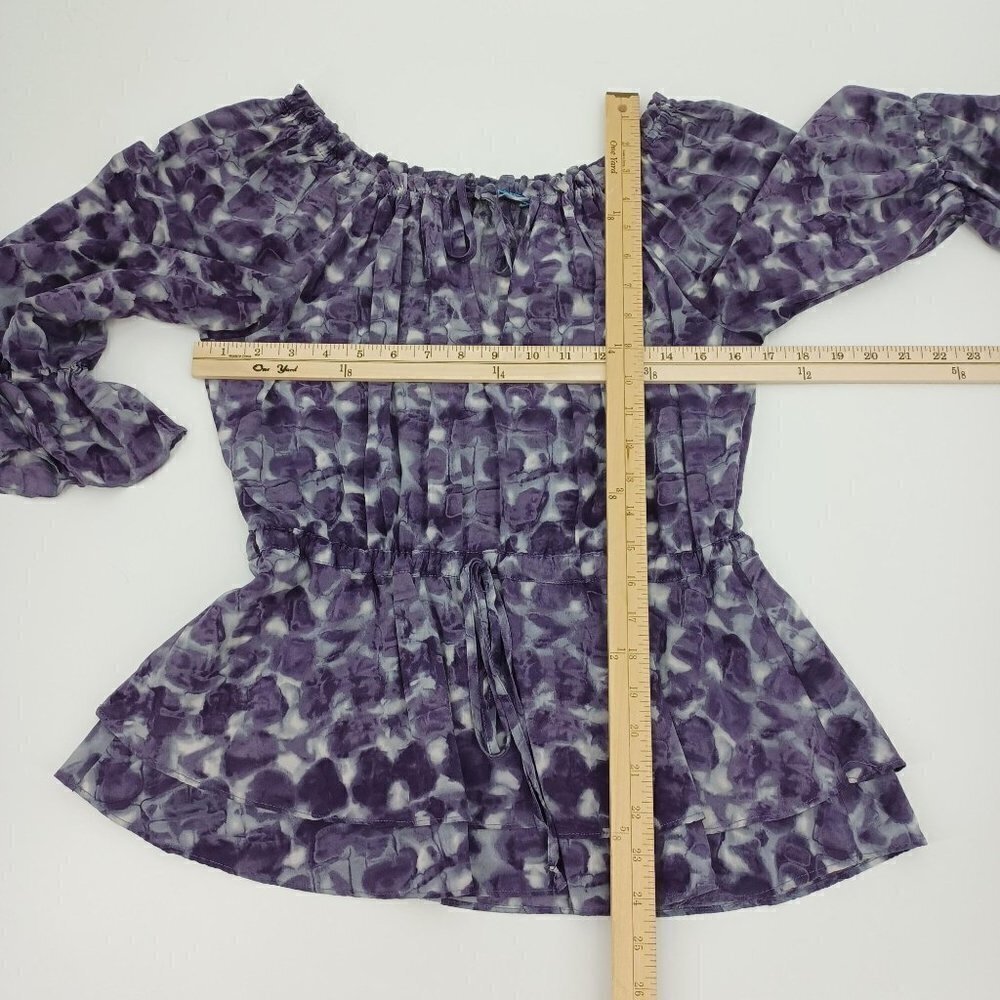 Alice + Olivia Purple Silk Geometric Abstract Off The Shoulder Peplum Blouse S - Picture 6 of 6